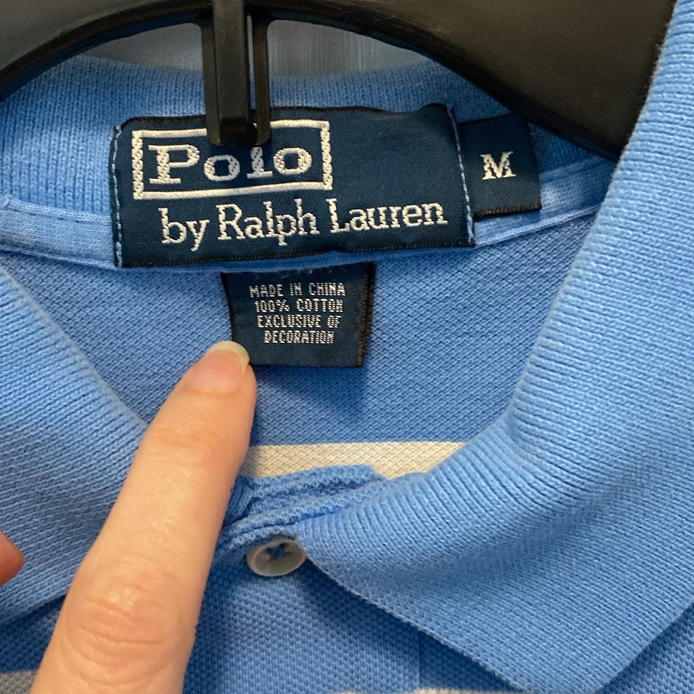 Polo Ralph Lauren Men's M Blue Striped Cotton Polo Shirt - Picture 3 of 11